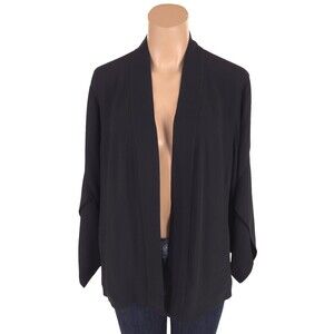 Eileen Fisher Silk Tulip Sleeve Open Jacket Size M Womens Black